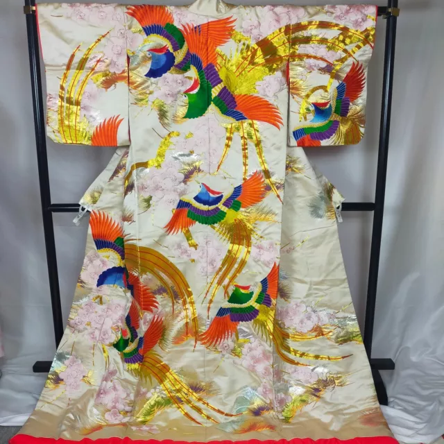 Japanese  Kimono Uchikake Wedding Dress Bride Costum Phoenix Embroidery 9068