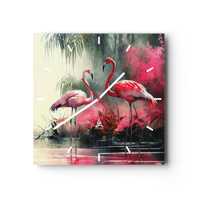 Horloge Murale En Verre Tulup 'Roses Sauvages' - 60x30 Cm, Mouvement Quartz - Décoration Florale Romantique