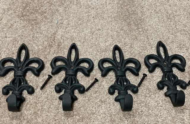 Lot of 4 Cast Iron Vintage Looking Hook Key Towel Coat Hanger Wall Mounted