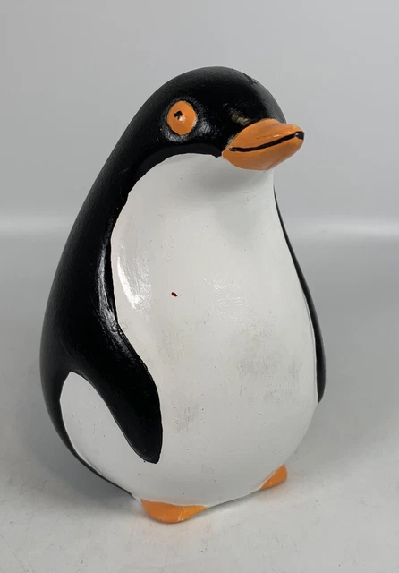 Very Cute Handmade Vintage Ceramic Glazed Painted Penguin Statue Figurine 5” H