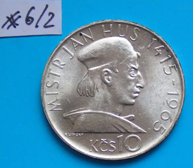 #6/2 Tschechoslowakei 10 Korun 1965 Silber 550. Todestag Jan Hus