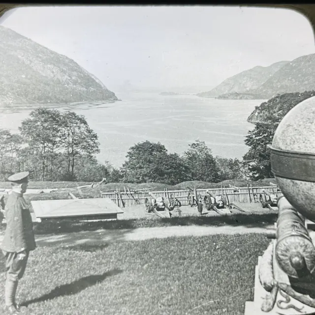 Vtg Magic Lantern Glass Slide Photo Keystone Hudson Bay From West Point Cannon