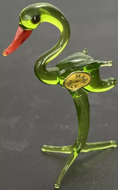 Vtg Murano Italy Hand Blown Glass Miniature Figurine Crane Bird  UV Glow 2.75”