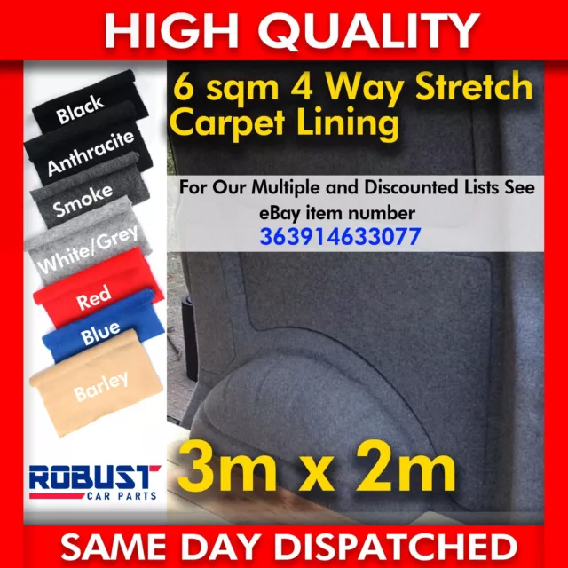 CAMPER VAN CAR CARPET LINING 4 way stretch VW T 1 6 5 TRIM TRANSIT RACE DAY 6sqm