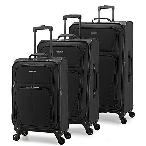U.S. Traveler Aviron Bay Expandable Softside Spinner Wheels Black 3 Piece Lug...
