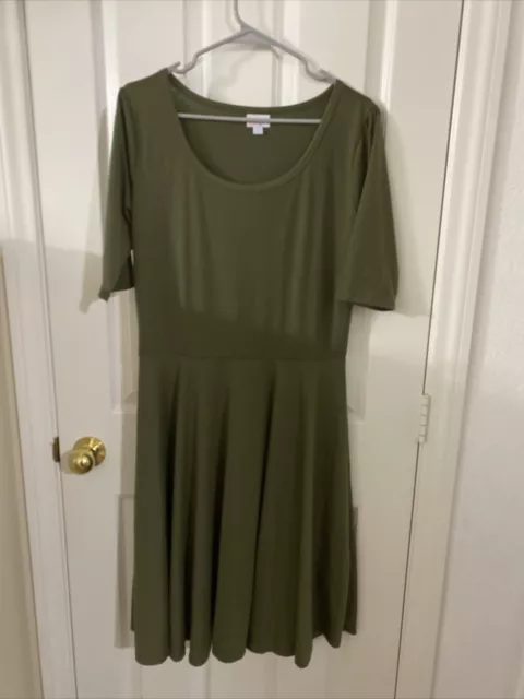 LulaRoe Womens Ladies Olive Green  Short Sleeve Scoop Neck Dress Size XL