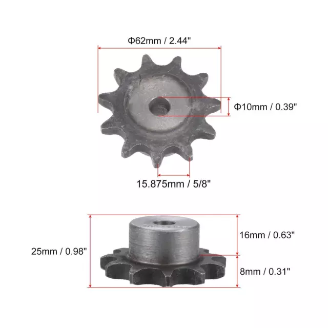 11 Zähne Kettenrad Typ B einsträngig 5/8" Teilung, 10mm Loch für 50 Rollenkette 2