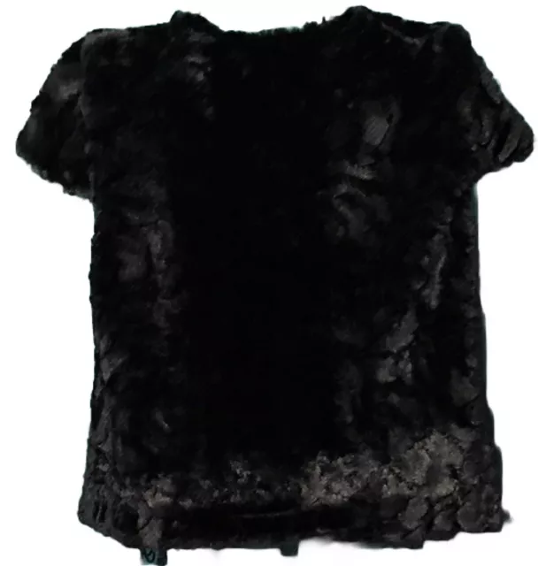 Kensie Dresses Black Faux Fur Cap Sleeve Open Front Leather Trim Short Jacket M 2