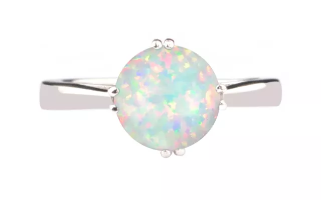 1.00 Carat Round Shape 100% Natural Australian Opal Ring In 14KT White Gold