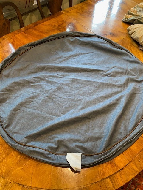 New ORVIS Large 39"  Round Platform Dog Bed Cover only Lounger Blue leather welt 2