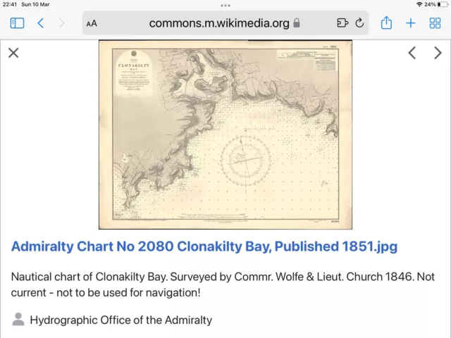 VINTAGE ADMIRALTY CHART. No.1777. CLONARILTY BAY, COUNTY CORK. 1851 Edition.