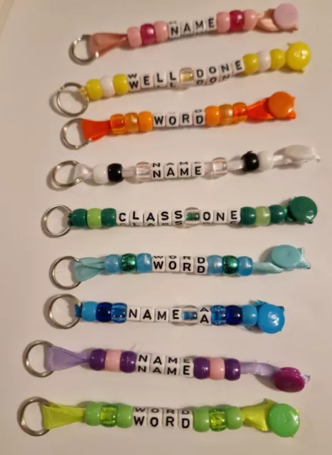 Personalised handmade beaded keyrings for bookbag, keys, gifts, any name colour