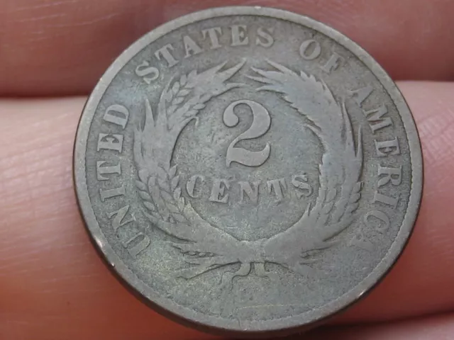 1868 Two 2 Cent Piece- Civil War Type Coin, VG Details