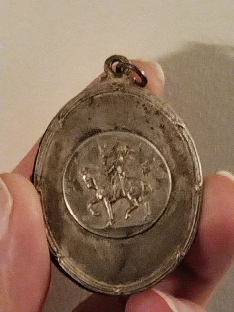 Ancien Pendentif Art Nouveau - Métal Argenté, Pierre Bleue, Cercle Nacre