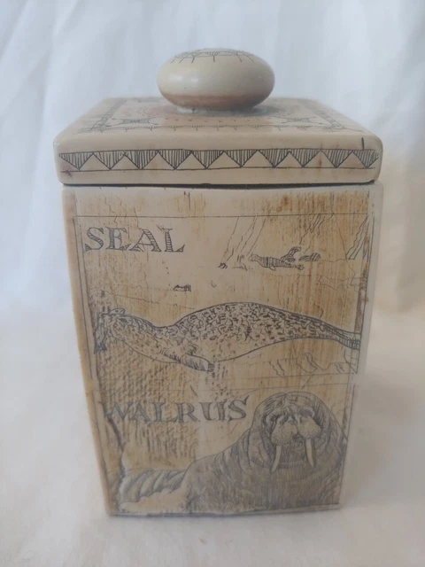Vintage 1970s "Scrimshaw" Replica Arctic Whaling Box, Item 405M