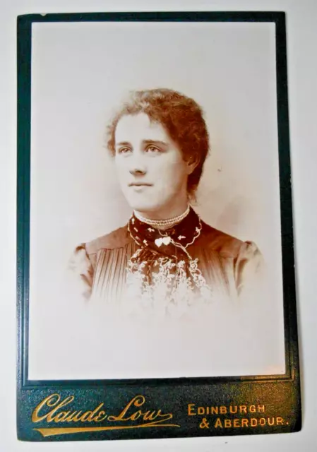 Cabinet Card Lady Lace Heart Scarf Pearl Necklace Edinburgh Antique Photo