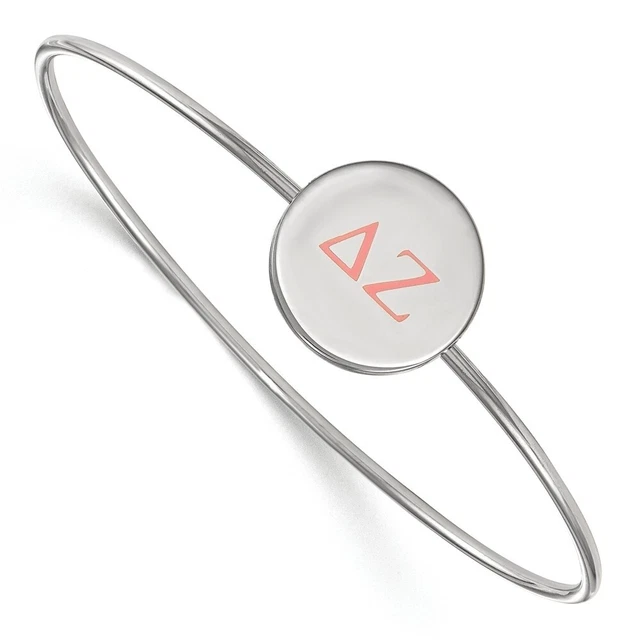 Sterling Silver Delta Zeta Enamel Greek Letters Bangle - 8 In.