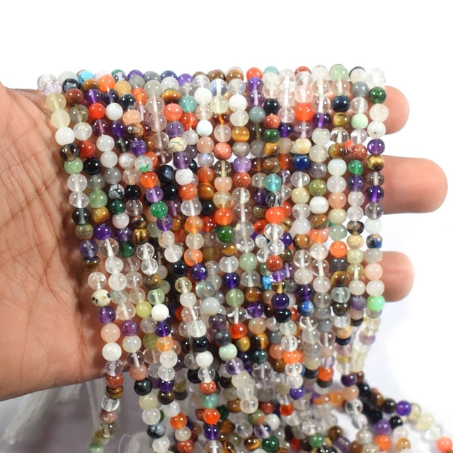 100% Naturel Multi Mix Stone Shaded Smooth 3-5mm Gemstone Round Loose Beads 13"