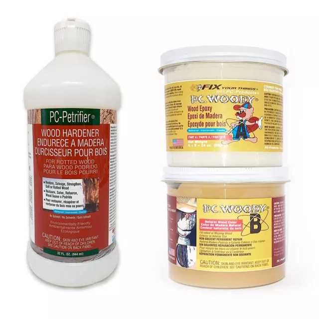 PC-Products Wood Repair Epoxy Paste and Wood Hardener Kit PC-Woody 24 oz and ...