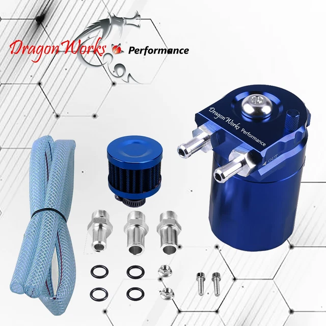 OIL CATCH CAN Reservoir Baffled Tank Breather Filter Universal Blue