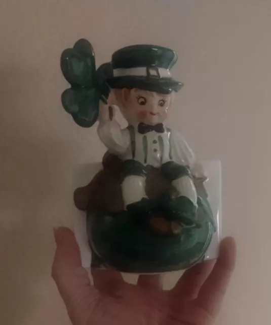 Vintage Lefton 6251 Boy With Shamrock-St Patty's Day Planter-**KITSCHY**