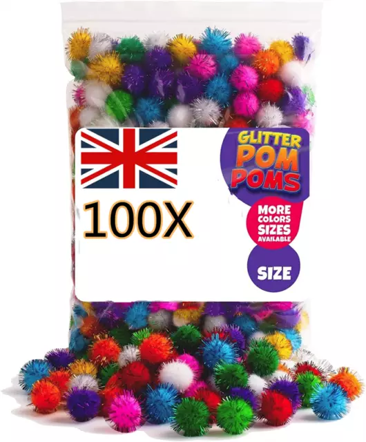 100PACK Assorted Fluffy Craft PomPom Balls DIY Tinsel Pom Poms Cat Dog Toy -- UK