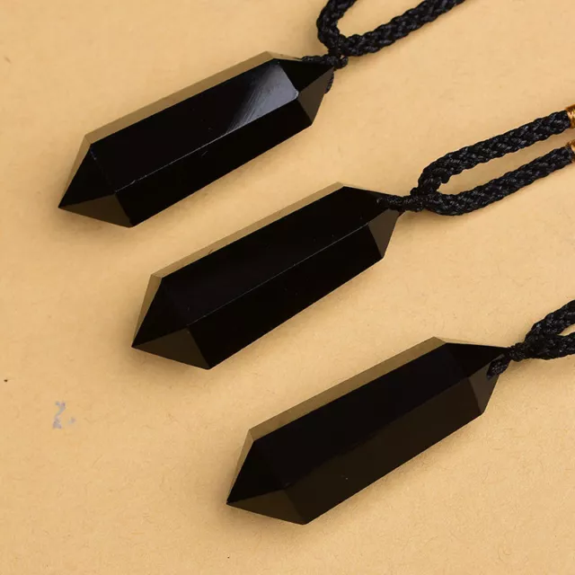 Natural Black Obsidian Quartz Crystal Pendant Chakra Healing Stone Necklace Gift