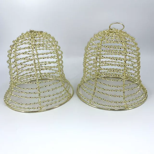 Bells Metal Gold Tone Twisted Open Work Hanging 5.5" Tall Lot of 2 Christmas