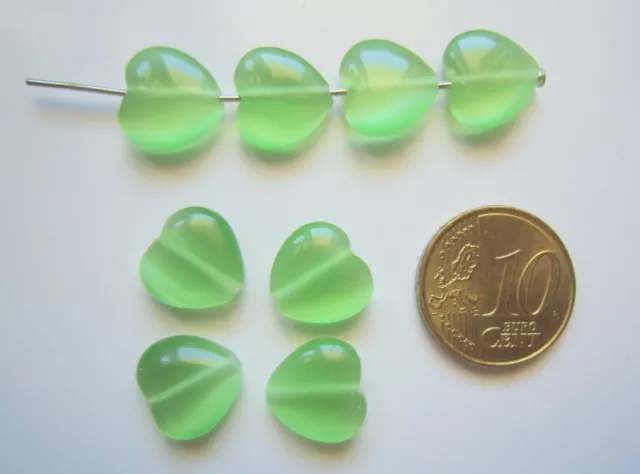 Perlas cristal ojo gato 12 mm X 8 UNIDADES corazón verde abalorios
