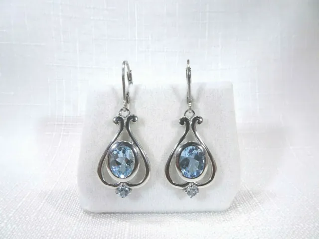 4.54ct Natural Blue Topaz Sterling Silver Victorian Style Leverback Earrings