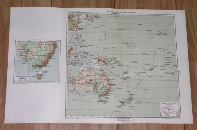 1901 Antique Map Of Australia Oceania Pacific German Colonies New Guinea Hawaii
