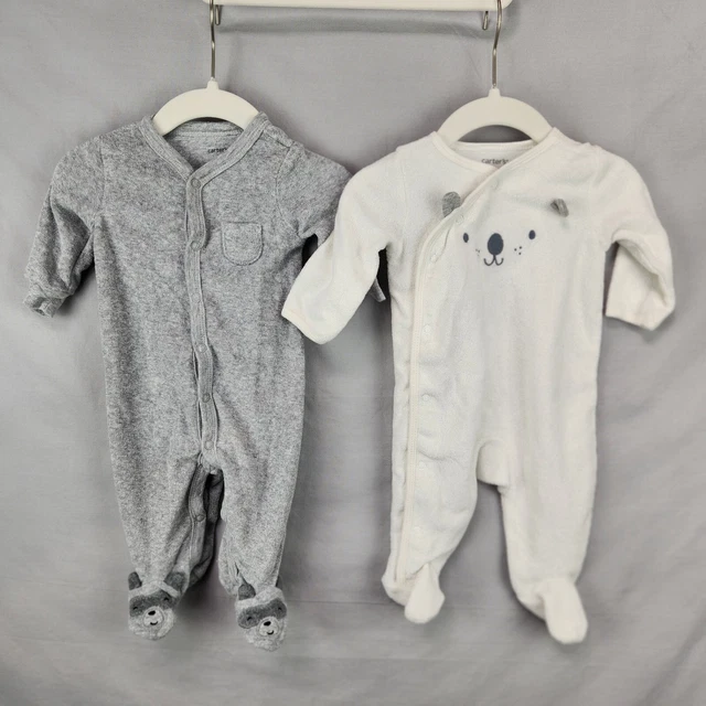 2 Carters Footed Sleeper Baby Infant Boy Size 3 Months White Bear Gray Racoon