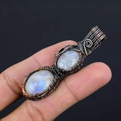 Moonstone Gemstone Copper Wire Wrap Handmade Pendant Jewelry Gift For Woman