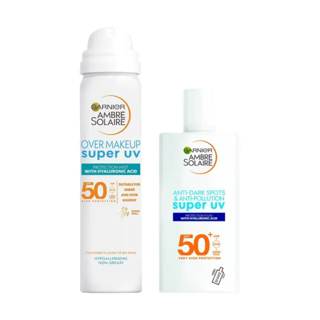 Garnier Ámbar Solar Super UV Protección FPS 50 Niebla y Fluido, Ácido Hialurónico