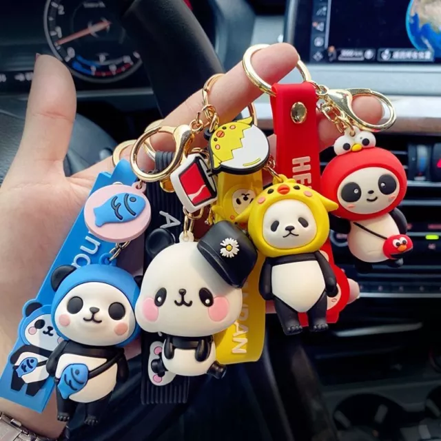 Cartoon Panda Silicone Keychains 3D Animal Charm Keyrings Women Accessories 1pc
