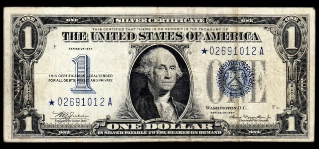 1934 Funnyback $1 Silver Certificate Star Note VF
