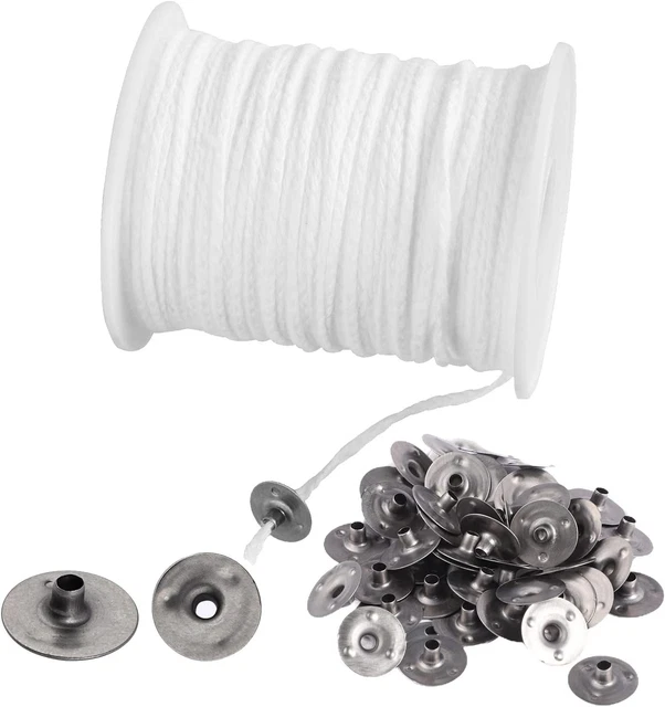 Rouleau 100m Mèche Coton Tressée + 100 Supports – Kit Complet Pour Fabrication Artisanale De Bougies Et Lampes à Huile