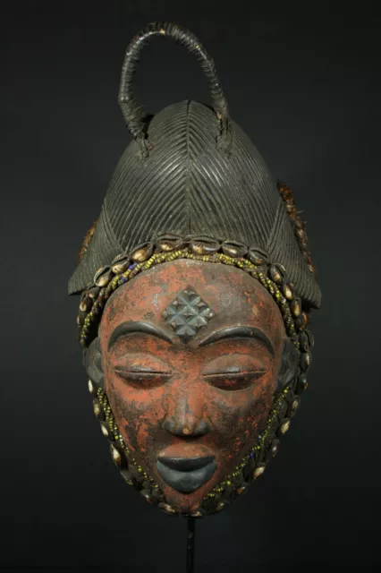 African Red Okuyi helmet mask - PUNU tribe - Gabon, TRIBAL ART,  CRAFTS