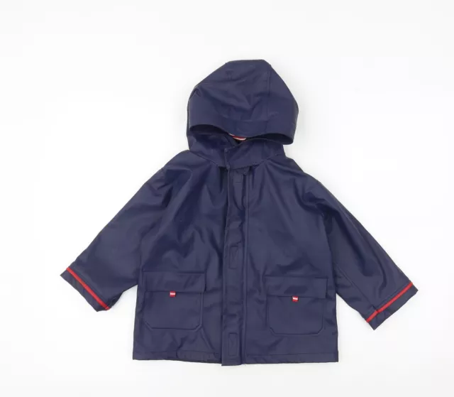 JoJo Maman Bébé Boys Blue Rain Coat Size 3-4 Years Zip