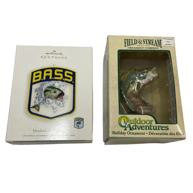 lot of 2 BASS FISH Hallmark Ornament Hooked on Fishing 2007 & Field Adventures