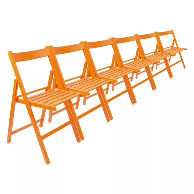 6x Orange Chaise Pliante en Boiss Pliable Gain de Place À Lattes Bureau Siège