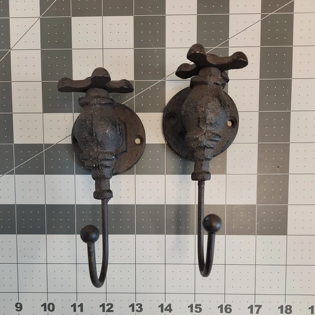 Faucet Knob Wall Hook Cast Iron Key Towel Coat Hanger Rustic Antique Style Brown