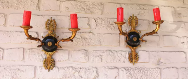 PAIR 1950 Bronze swan arms empire design wall lights sconces