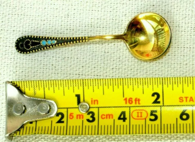 Russian Soviet 875" Silver Enamel Salt Spoon Cup Bowl Ladle Gold Kovsh Egg Scoop