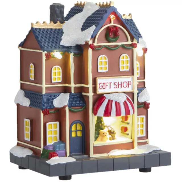 Christmas Miniature LED Lit Village Scene - Battery Operated - 14cm Gift Shop