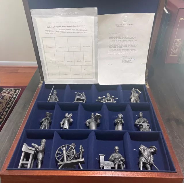 Franklin Mint Pewter 13 Pc. Set "The People Of Colonial America" In Wood Case Franklin Mint Pewter 13 Pc. Set "The People Of Colonial America" In Wood Case