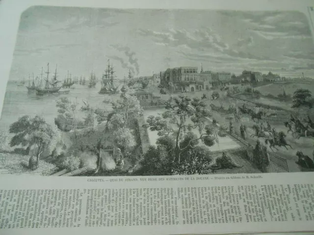 Calcutta Quay du Tank Square Customs Buildings View Engraving Old 1858