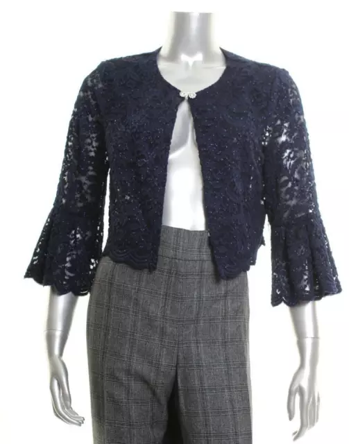 New Women's Jessica Howard Navy Blue Copped Glitter Dress Jacket Sz 10