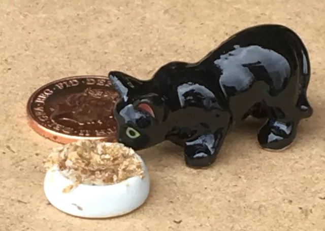 1:12 Escala Cerámica Gato Negro & Cuenco De Comida Casa de Muñecas Jardín Tumdee