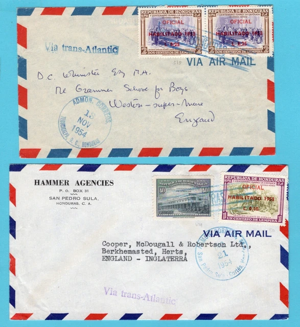 Honduras 2 Offizielle Luft Bezüge 1954 Tegucigalpa, San Pedro Sula Sich England